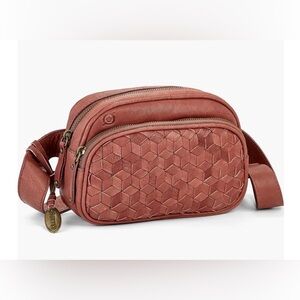BORN Millport Woven Genuine Leather Crossbody/Belt Bag,2 zip top,inside zip